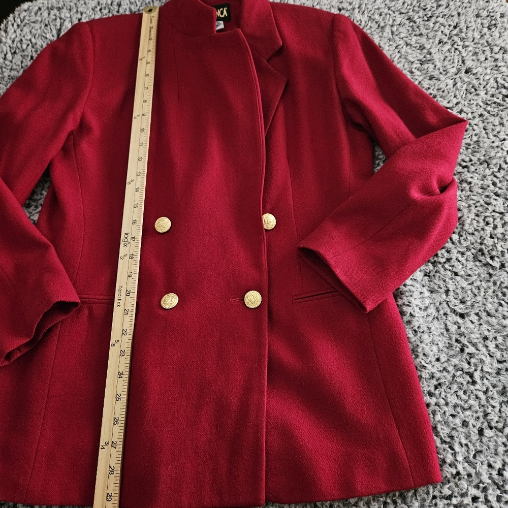 Casablanca Vintage Red Wool Blazer Sz 8 10 Double Breasted Gold Buttons Women's - Picture 12 of 14